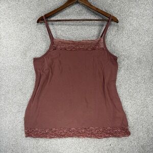 Y2K Maurice's Plus Size 2x Crinkle Cami‎ Lace trim Layering Pink/Brown Coquette